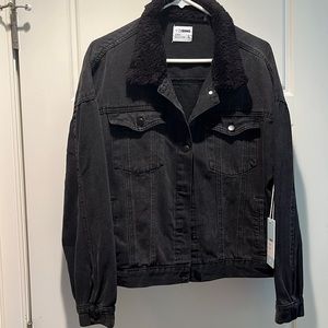 CISono Black Denim Jacket with Fleece Collar NWT